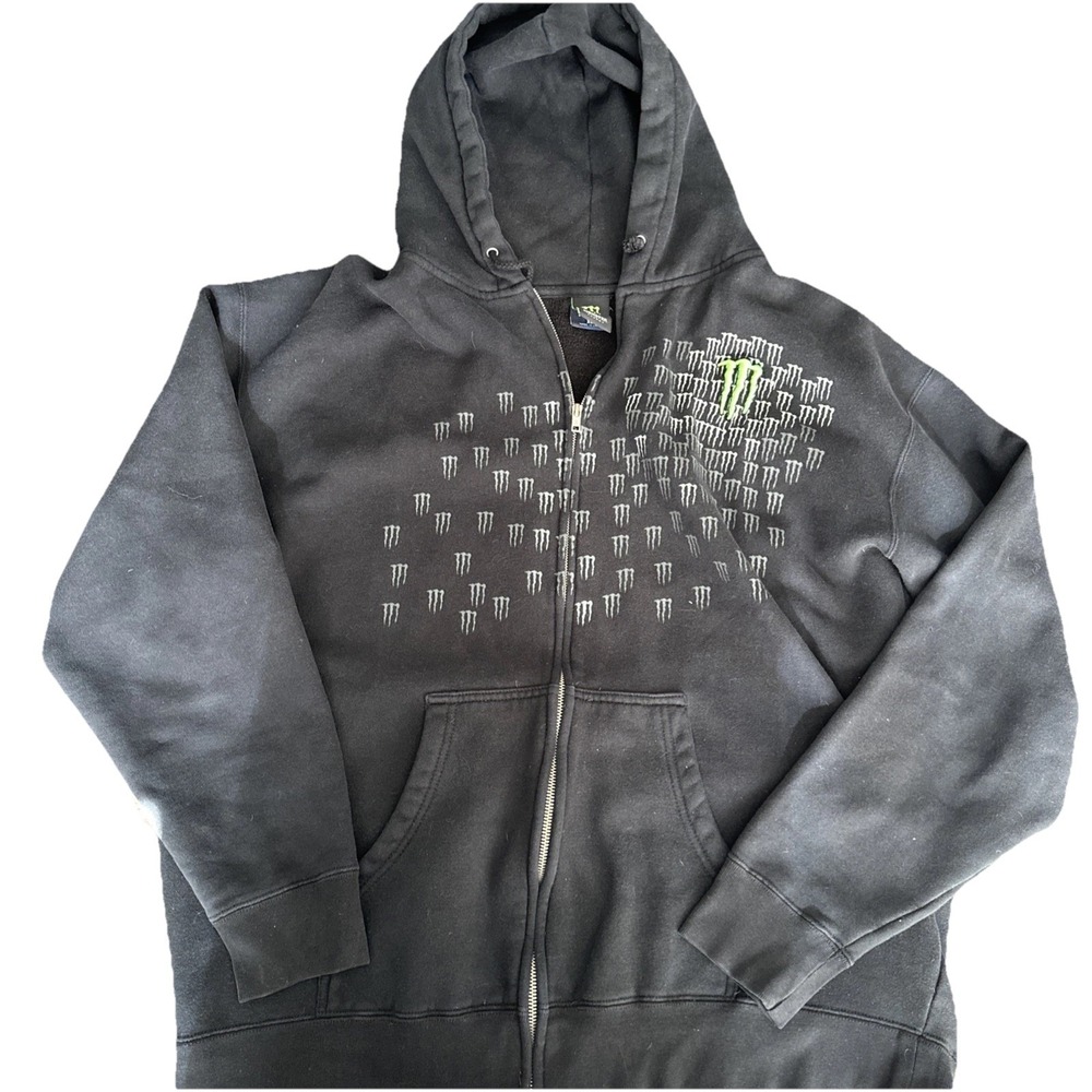 Monster Energy Zip Up Hoodie Men's XL Black Sweatshirt Official Product